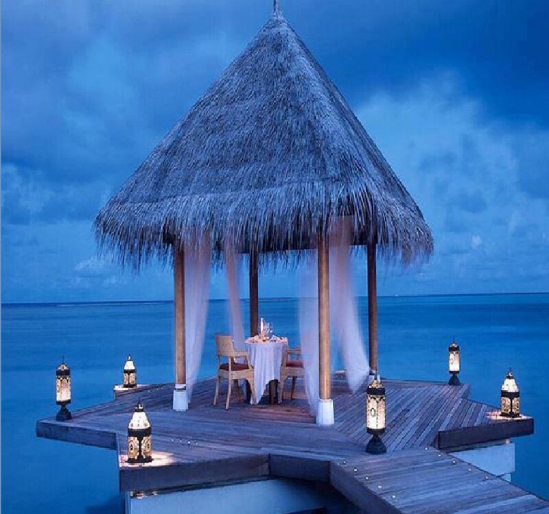 Thatched Gazebo on Pier — Blue