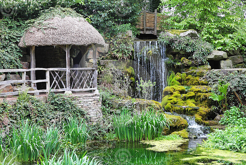Thatched Gazebo with Waterfall