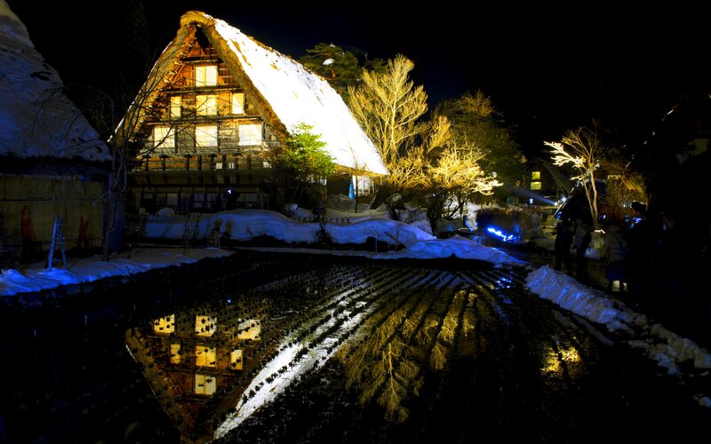 Thatched House at Night