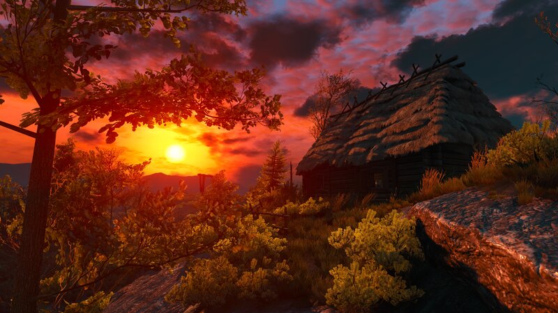 Thatched Hut at Sunset — Orange, Dramatic, 3d Render