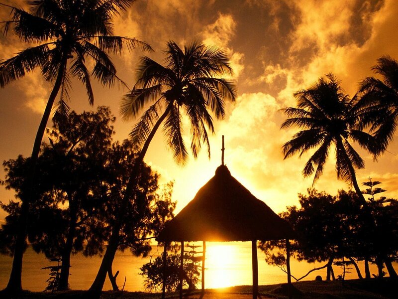 Thatched Hut at Sunset — Orange