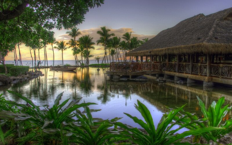 Thatched Hut by Lagoon