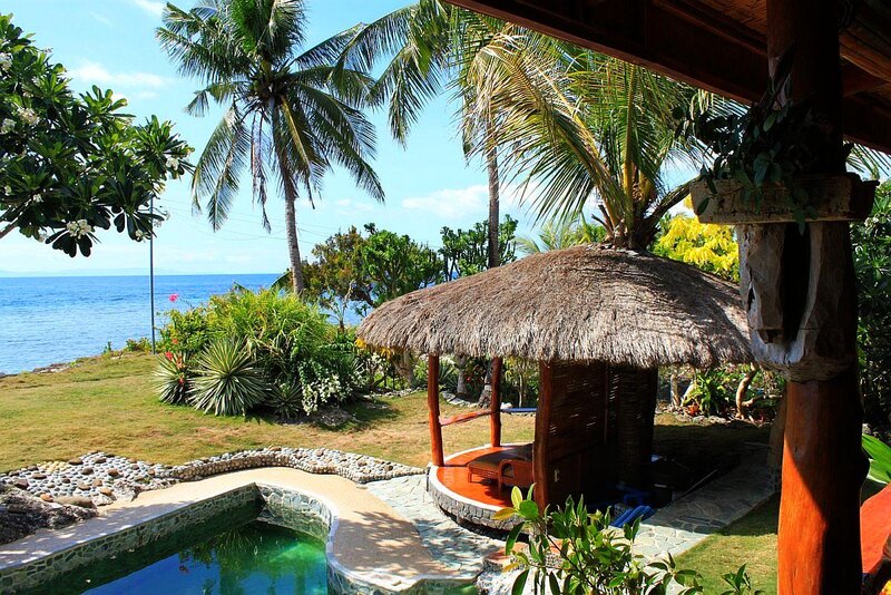 Thatched Hut by Pool — Blue, Serene