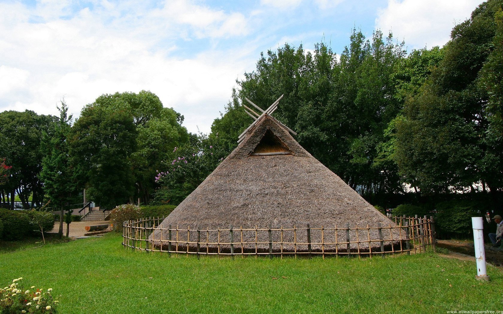 thatched hut in a park