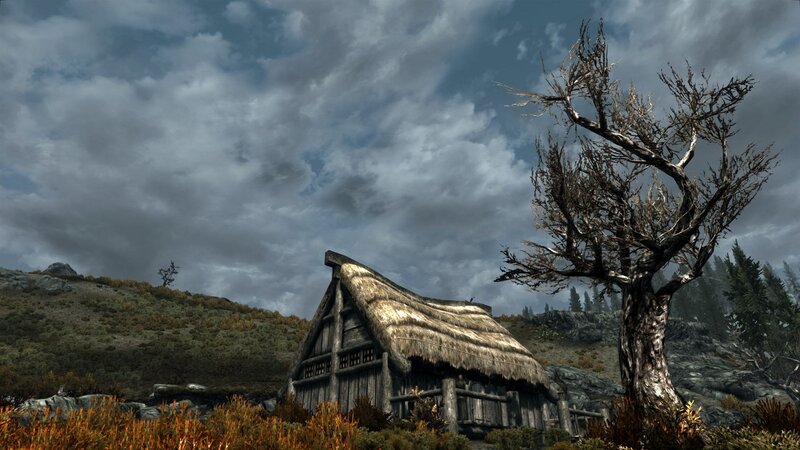Thatched Hut in Field — Gray