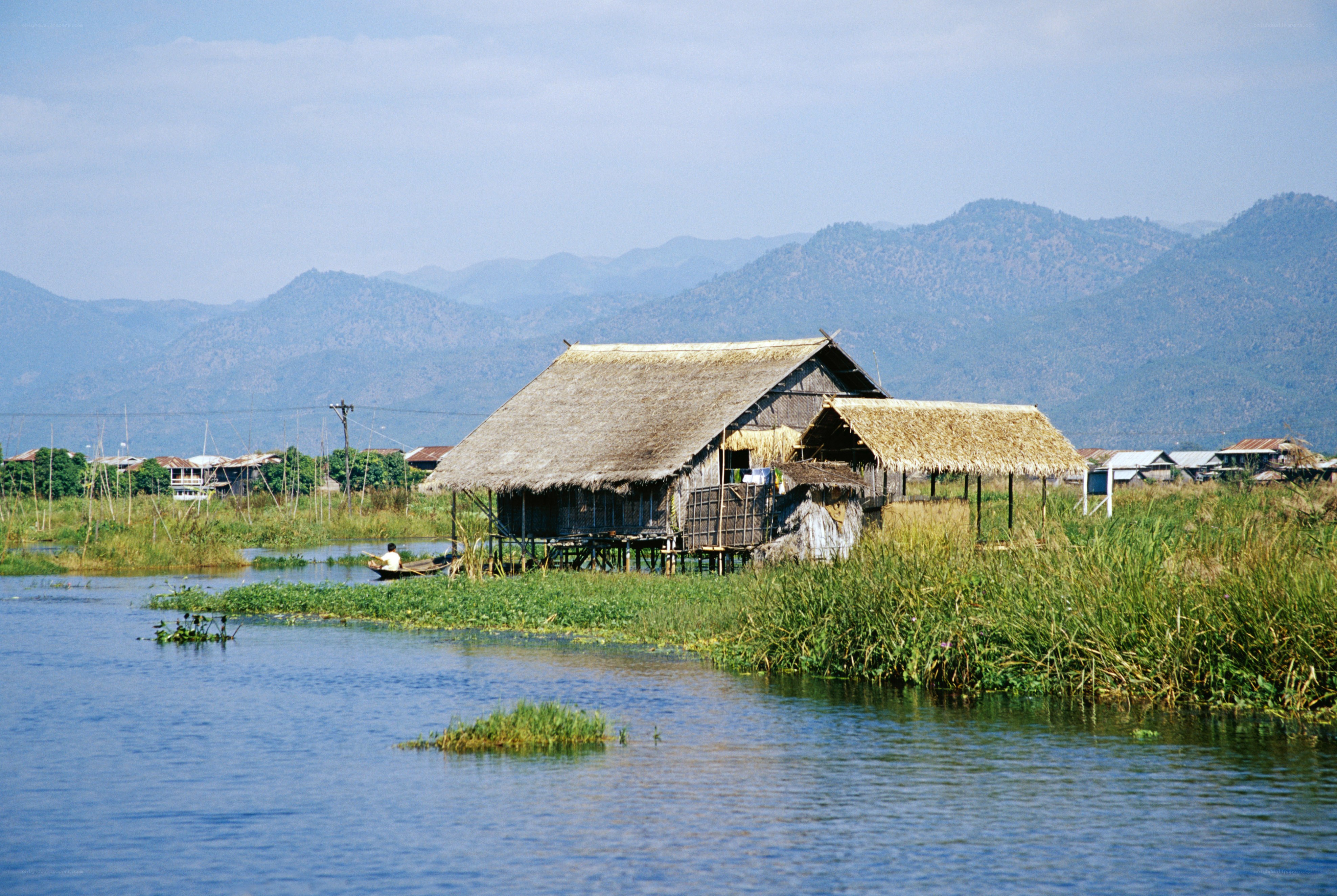 Thatched hut on a lake