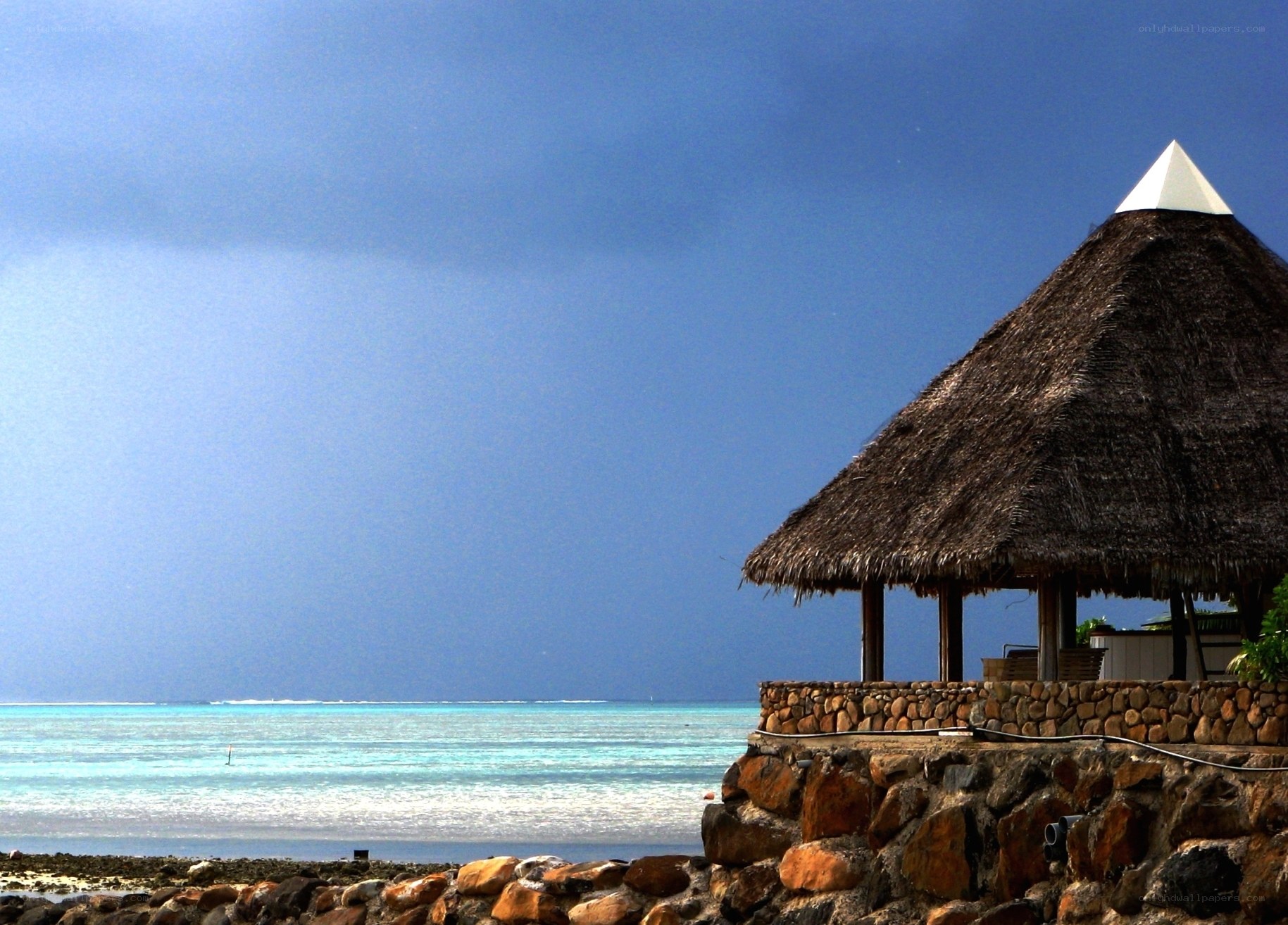 Thatched hut on a tropical beach