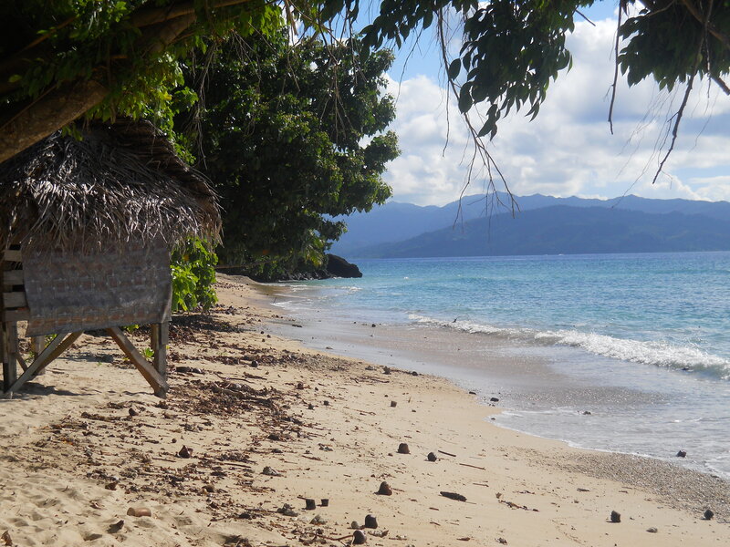 Thatched Hut on Beach — Blue, Serene, Afternoon