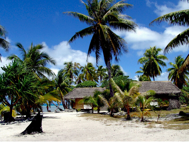 Thatched Hut on Beach — Blue, Serene