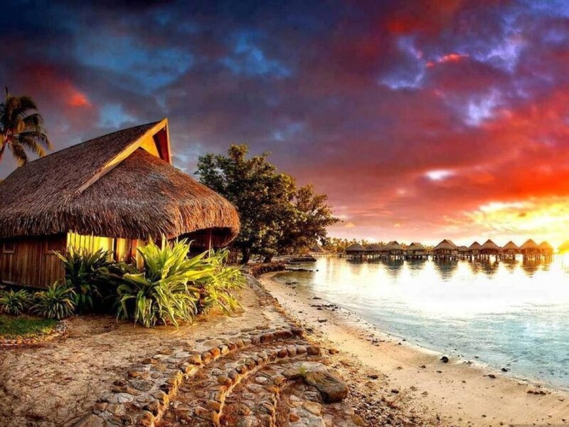 Thatched Hut on Beach — Red