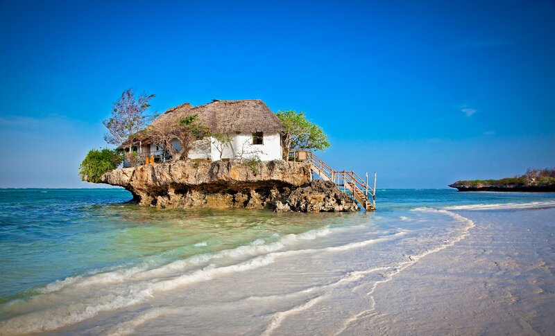 Thatched Hut on Rock — Blue, Serene