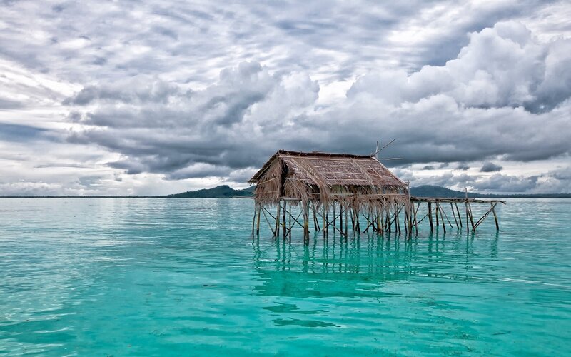 Thatched Hut on Stilts — Blue