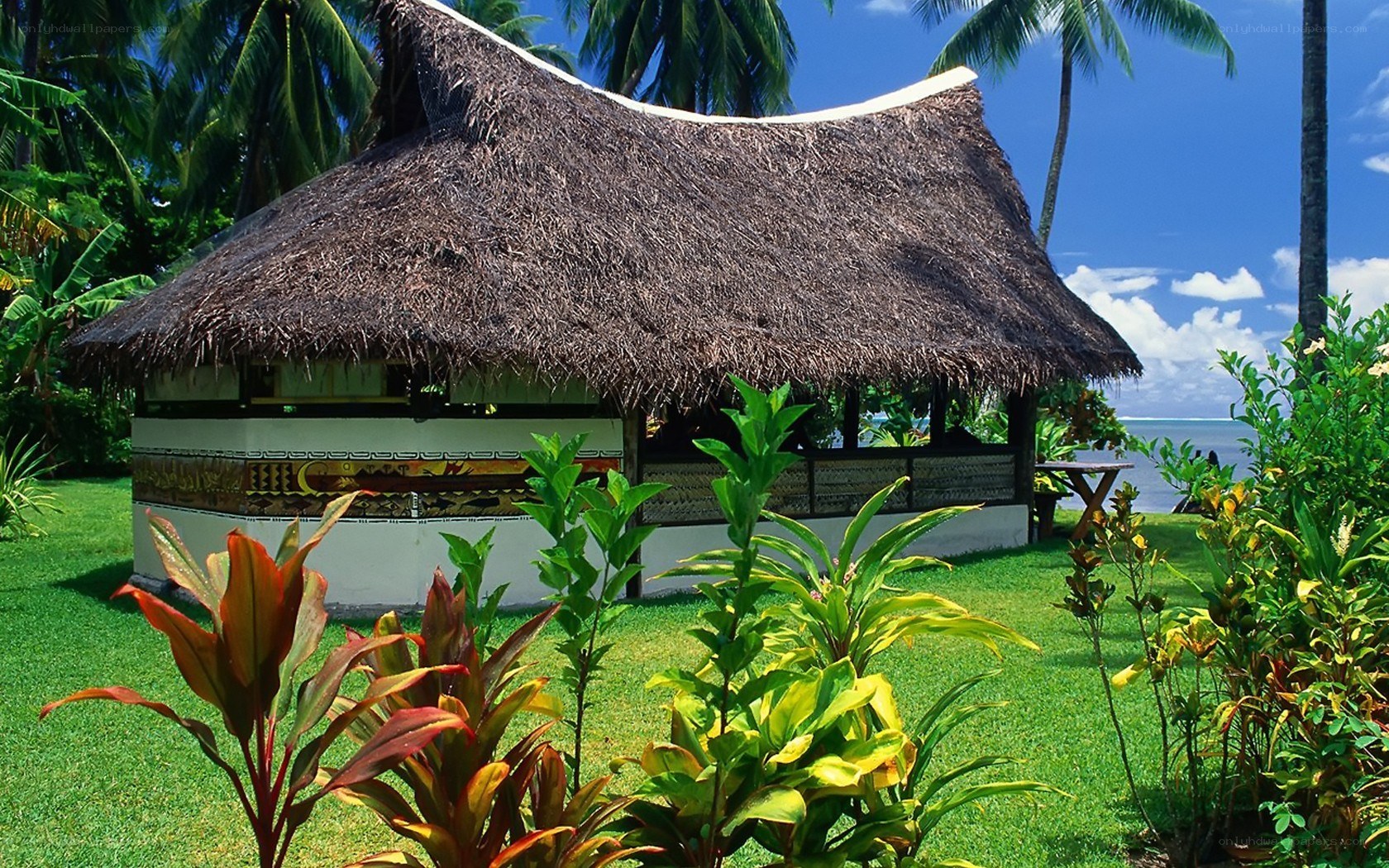 Thatched hut on tropical beach