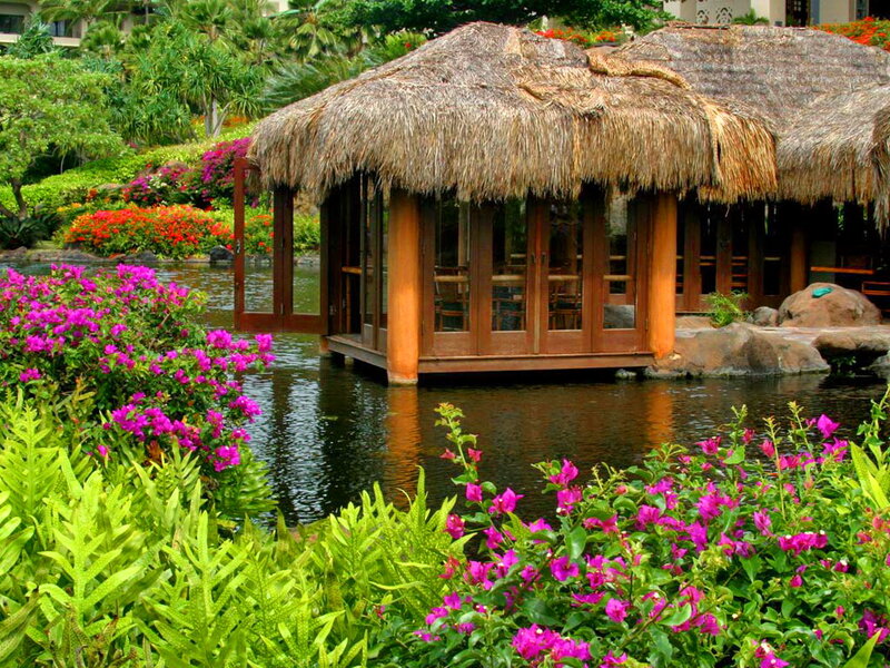 Thatched Hut on Water — Green, Serene