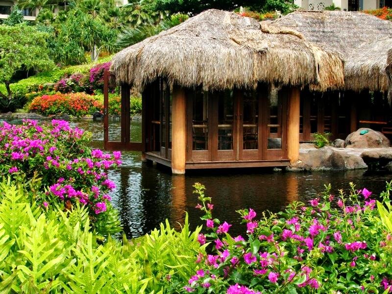 Thatched Hut on Water — Green