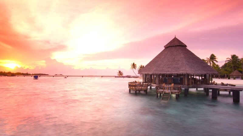 Thatched Hut on Water — Pink