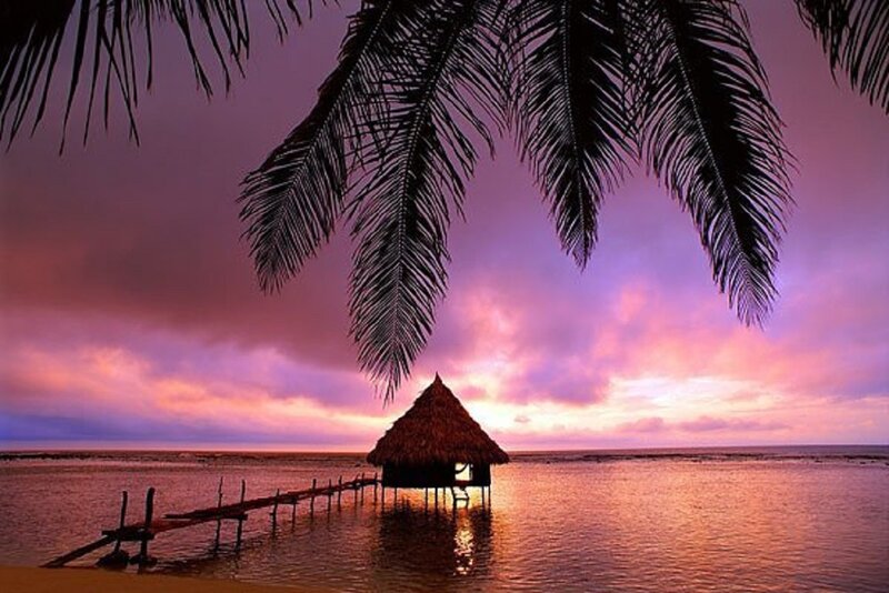 Thatched Hut on Water — Purple