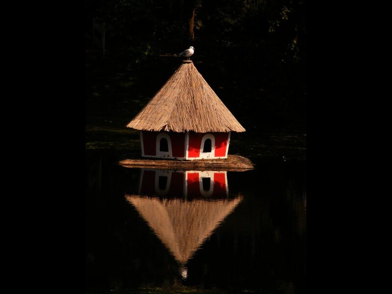 Thatched Hut on Water — Red