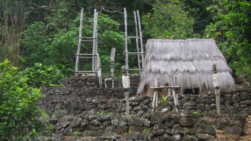 Thatched Hut with Carvings