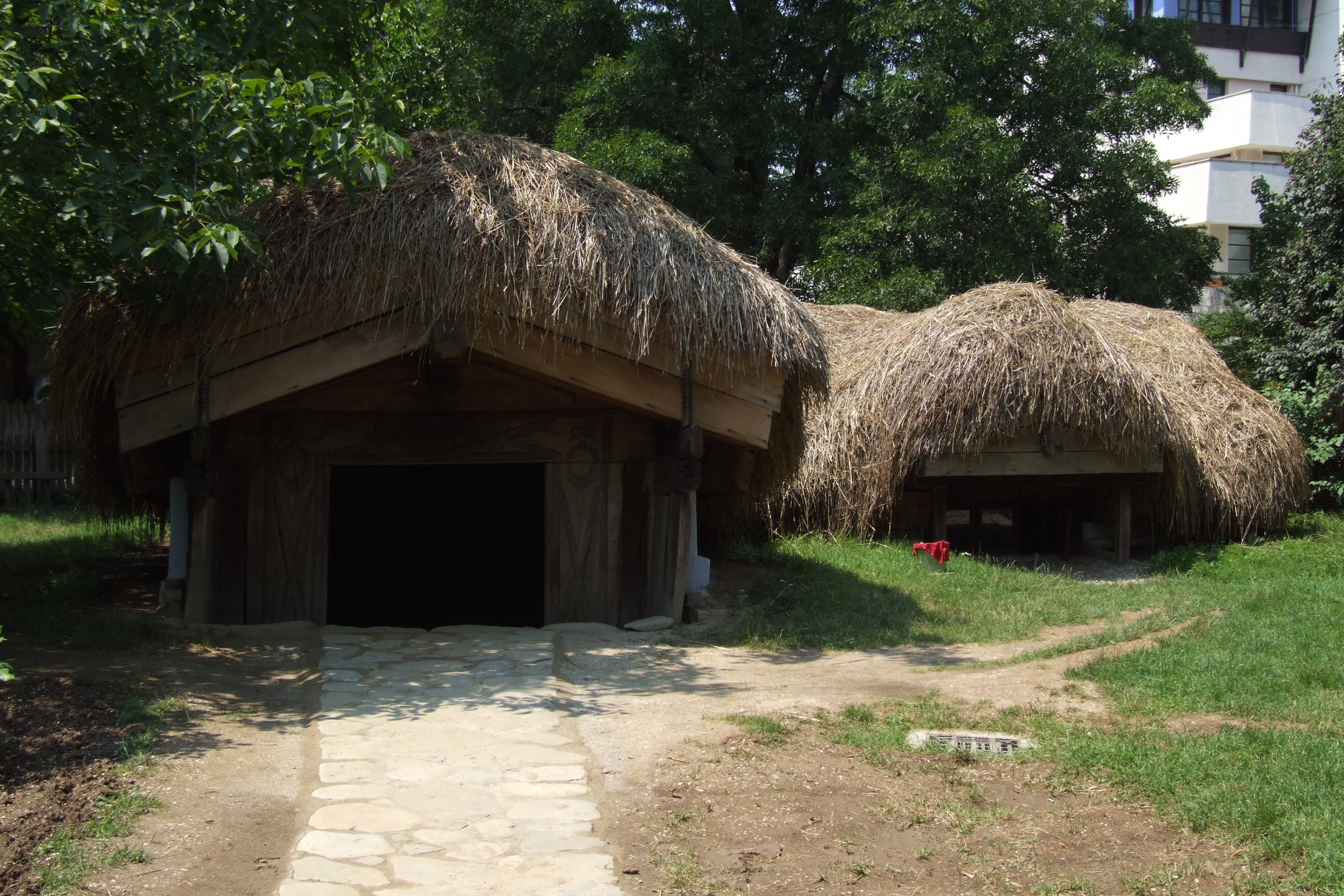 Thatched huts in a park