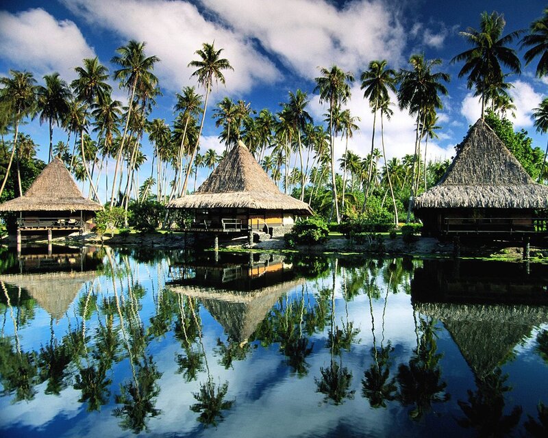 Thatched Huts in Water — Blue