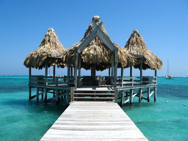 Thatched huts on a pier