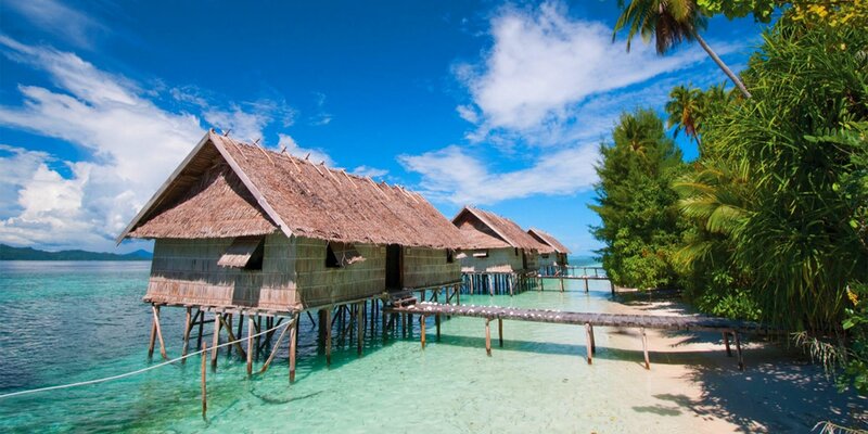 Thatched Huts on Stilts — Blue