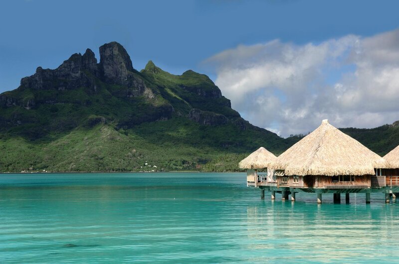 Thatched Huts on Water — Blue