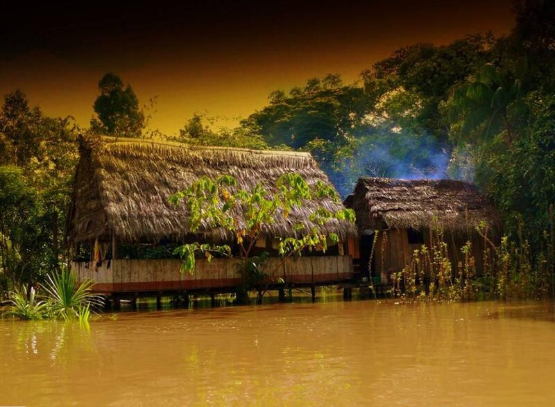 Thatched Huts on Water — Brown, Serene