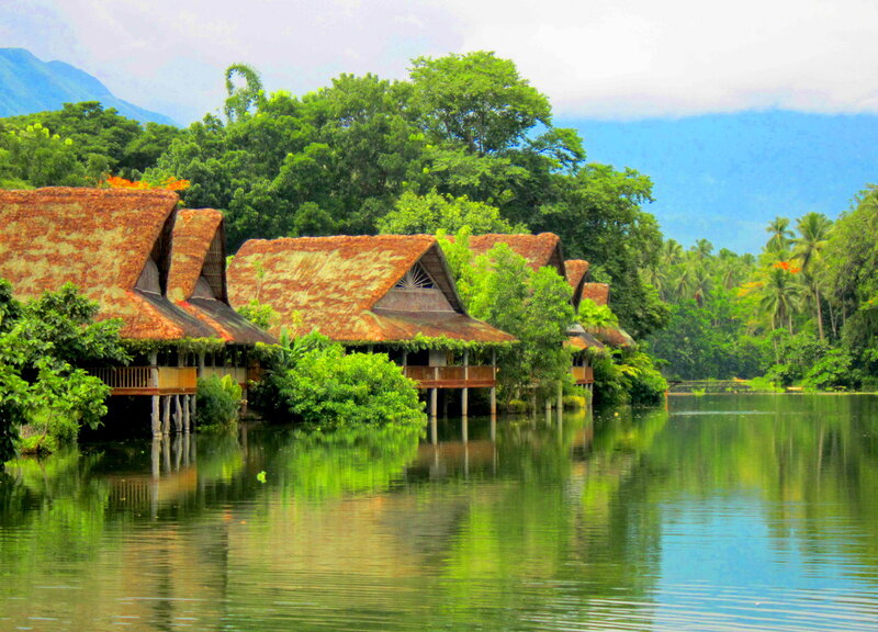 Thatched Huts on Water — Green