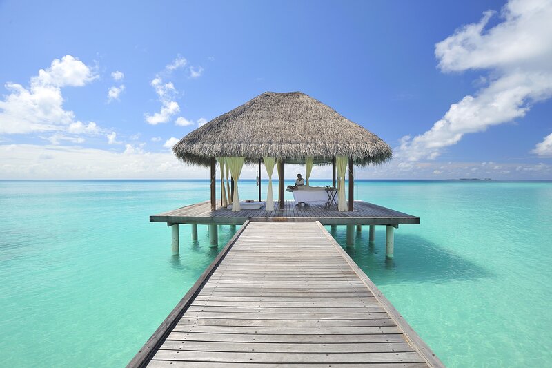 Thatched Pavilion on Pier — Blue