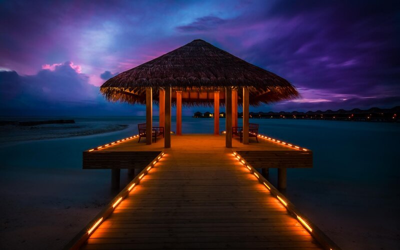 Thatched Pavilion on Pier — Purple