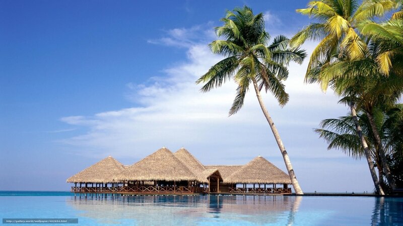 Thatched-roof Bungalows — Blue, Serene, Afternoon, Photograph