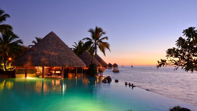 Thatched-roof Bungalows — Blue, Serene, Sunset