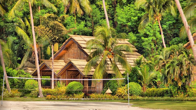 Thatched-roof Bungalows — Green, Serene, Afternoon, Photograph