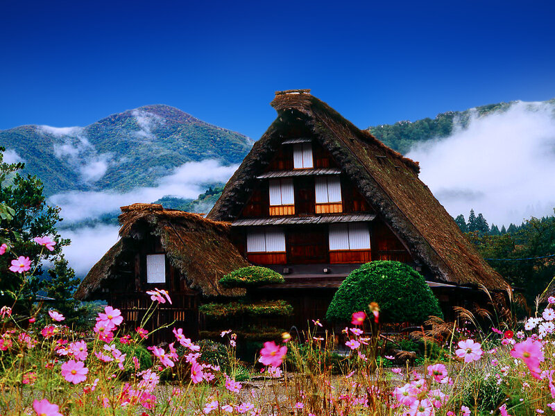 Thatched-roof House — Blue, Serene, Spring