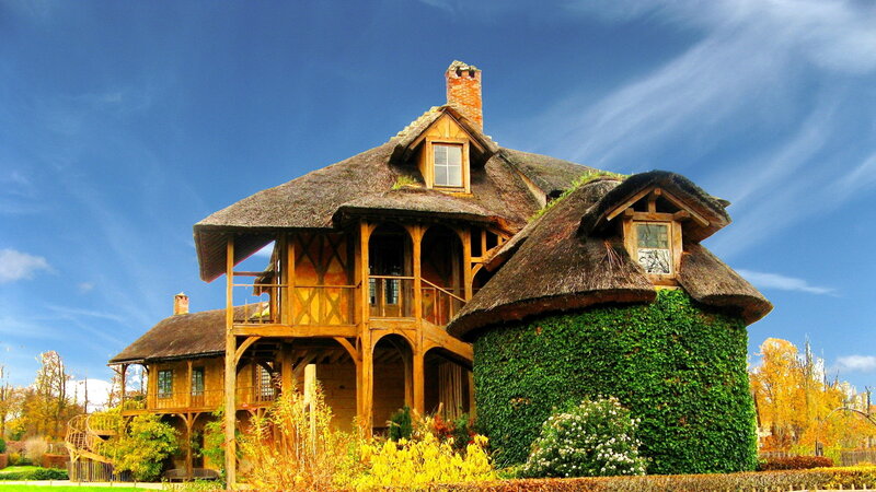 Thatched-roof House — Blue, Serene