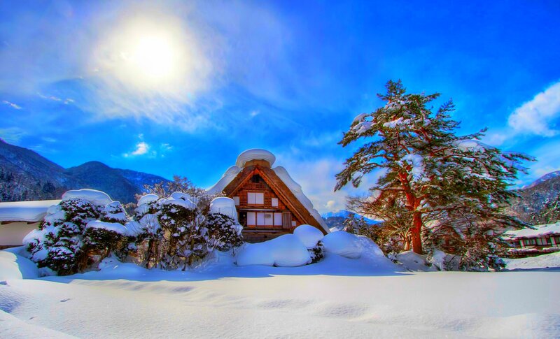 Thatched Roof House — Blue, Serene, Winter
