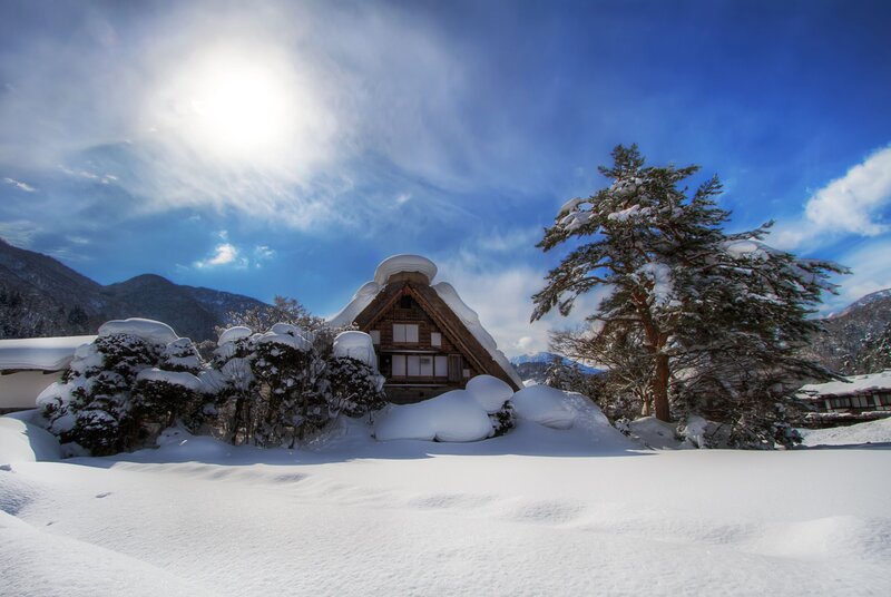 Thatched Roof House — White, Serene, Winter