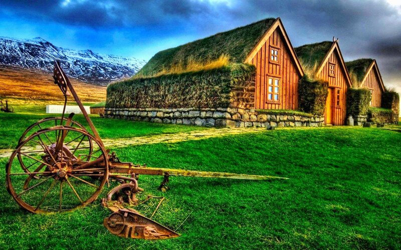 Thatched-roof Houses — Green, Dramatic