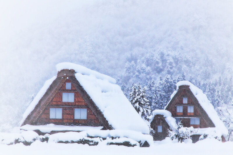 Thatched-roof Houses — White