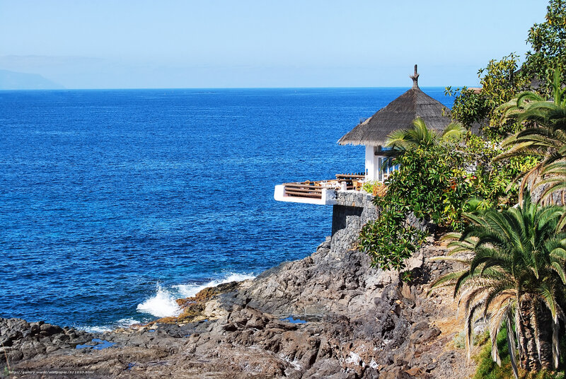 Thatched-roof Hut on Cliff — Blue