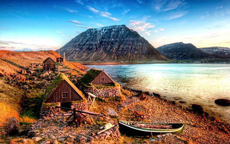 Thatched-roof Huts — Blue