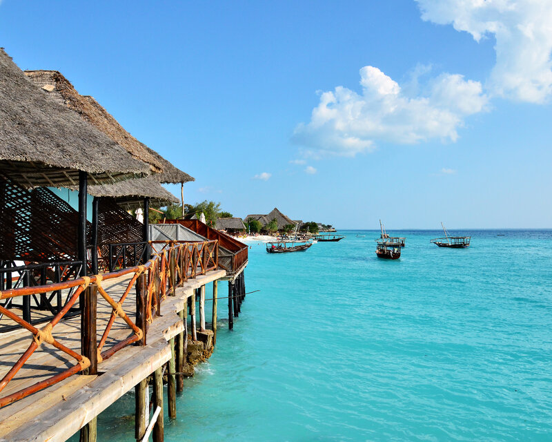 Thatched-roof Huts on Pier