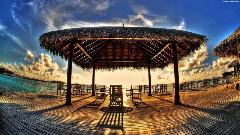 Thatched-roof Pavilion — Blue, Dramatic, Sunset