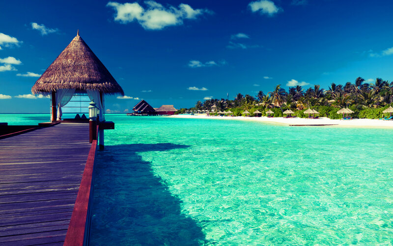Thatched-roof Pavilion — Blue, Serene