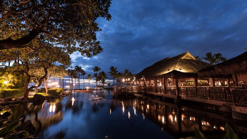 Thatched-roof Restaurant at Night