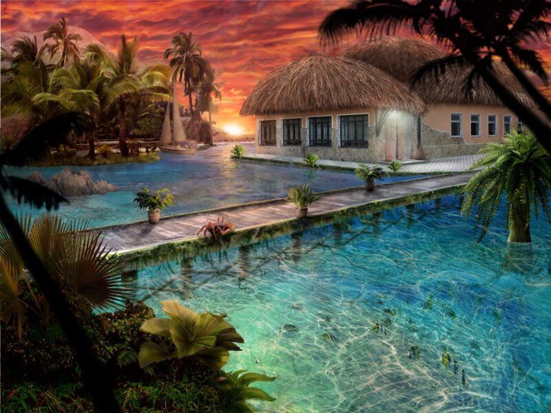 Thatched-roof Villas at Sunset