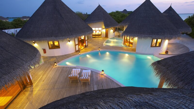 Thatched-roof Villas — Blue, Serene, Night
