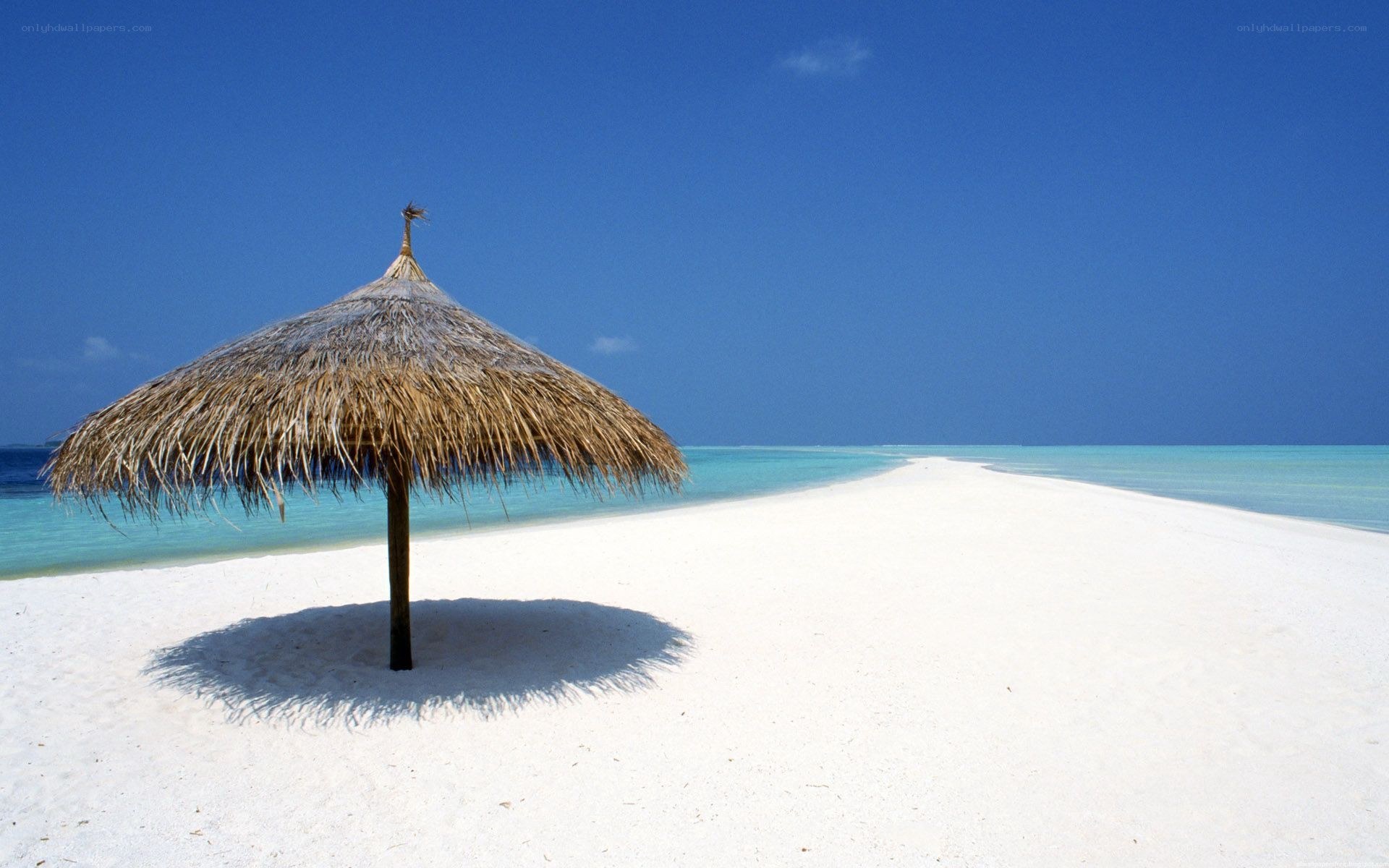 Thatched umbrella on tropical beach